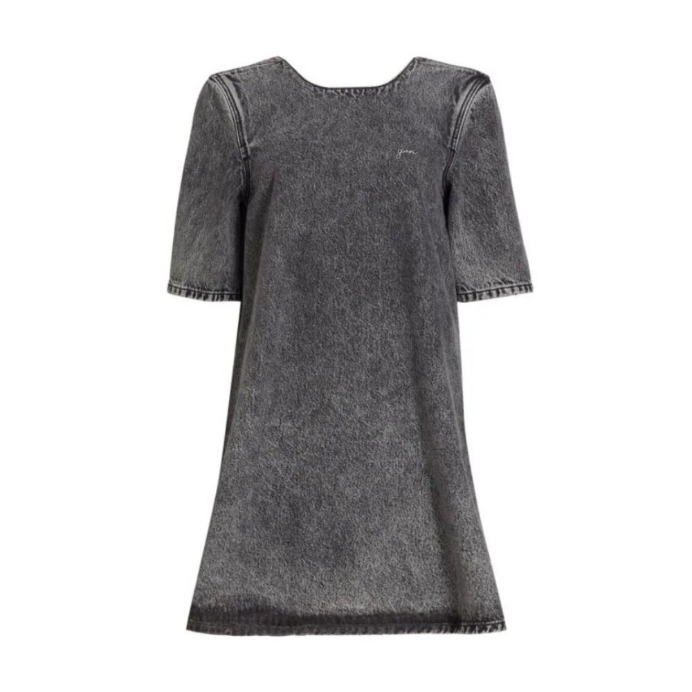 NEW Ganni Size EU 32 (US 0) Organic Cotton Washed Denim A-Line Minidress, Black